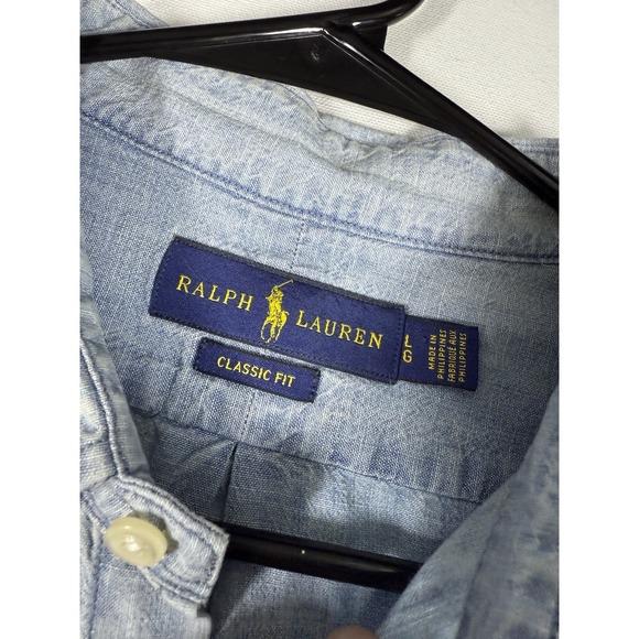 Polo Ralph Lauren Shirt Men's Large Blue Denim Chambray Pony Preppy Classic Fit - Picture 2 of 5